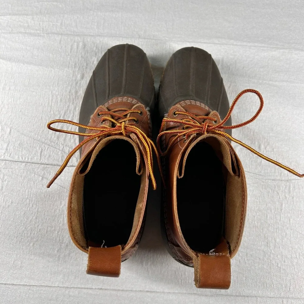 Vtg LL Bean Duck Boots Mens 11 Brown Leather Rubber Rain Snow Shoes Outdoor